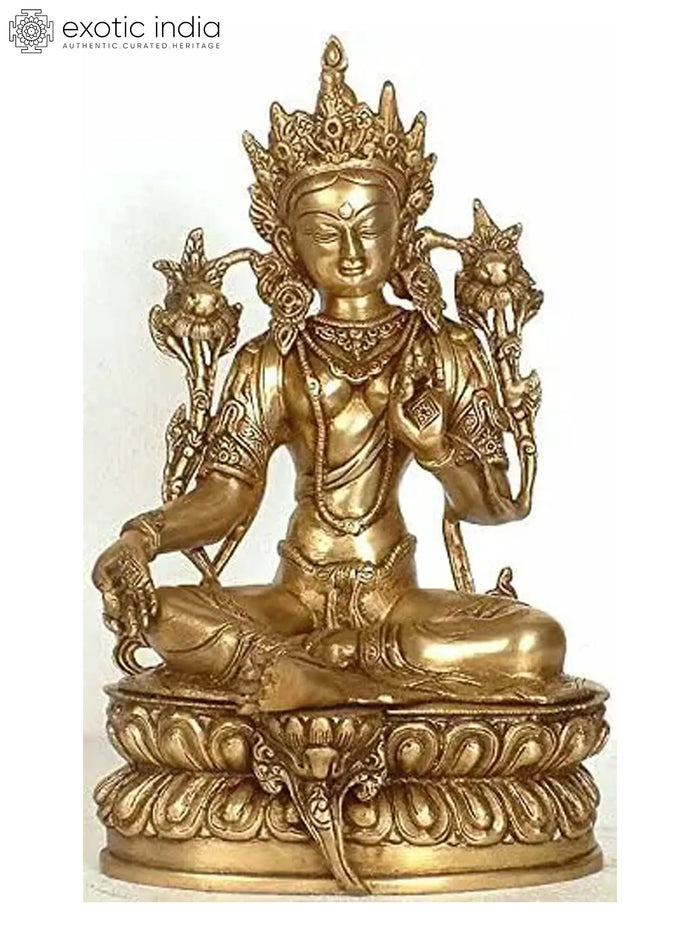 12" Green Tara (Tibetan Buddhist Deity) in Brass | Handmade | Made in India