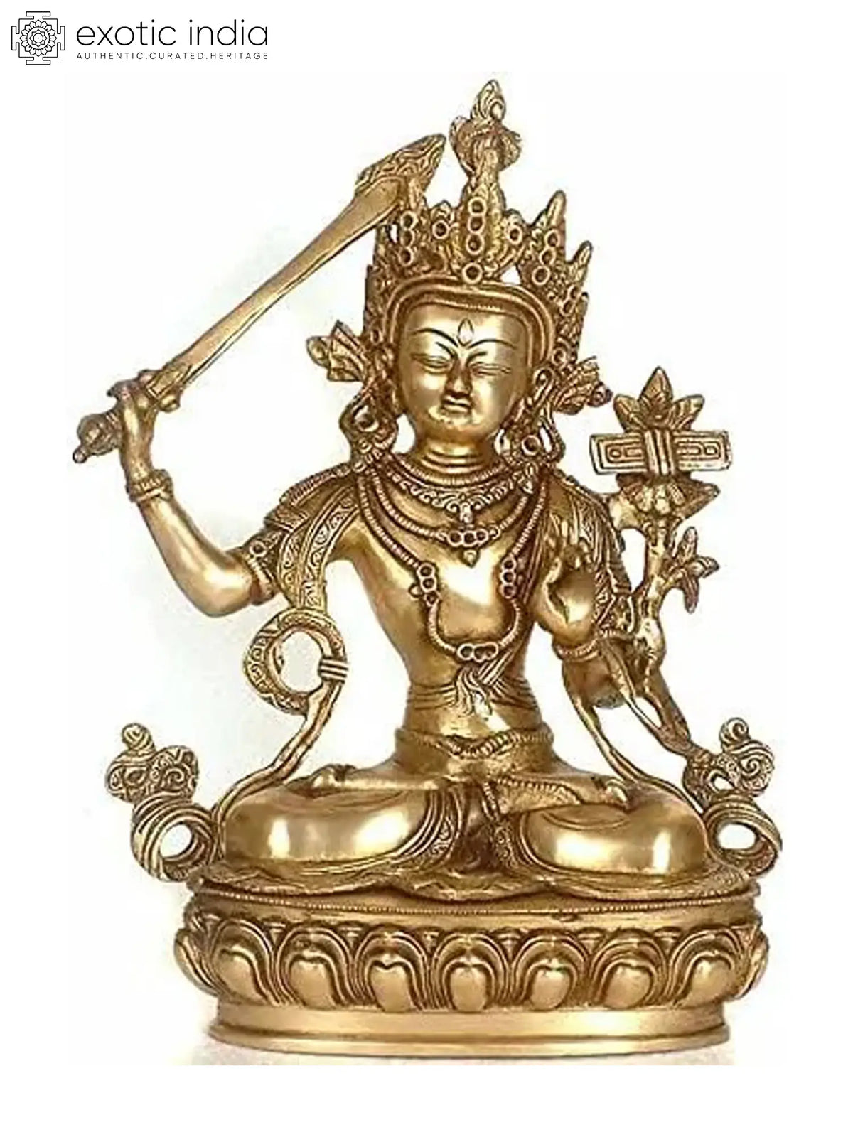 12" Tibetan Buddhist Deity- Manjushri In Brass | Handmade | Made In India