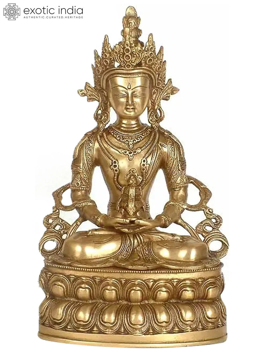 13" Handmade Amitabha Buddha Tibetan Brass Statue