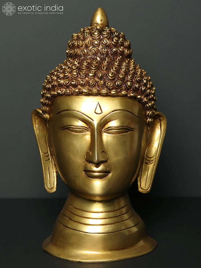 11" Brass Buddha Head Wall Hanging Mask for Home Decor