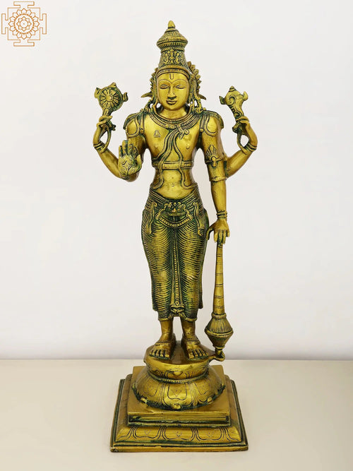 20" Lord Vishnu Brass Statue Handmade Home Decor