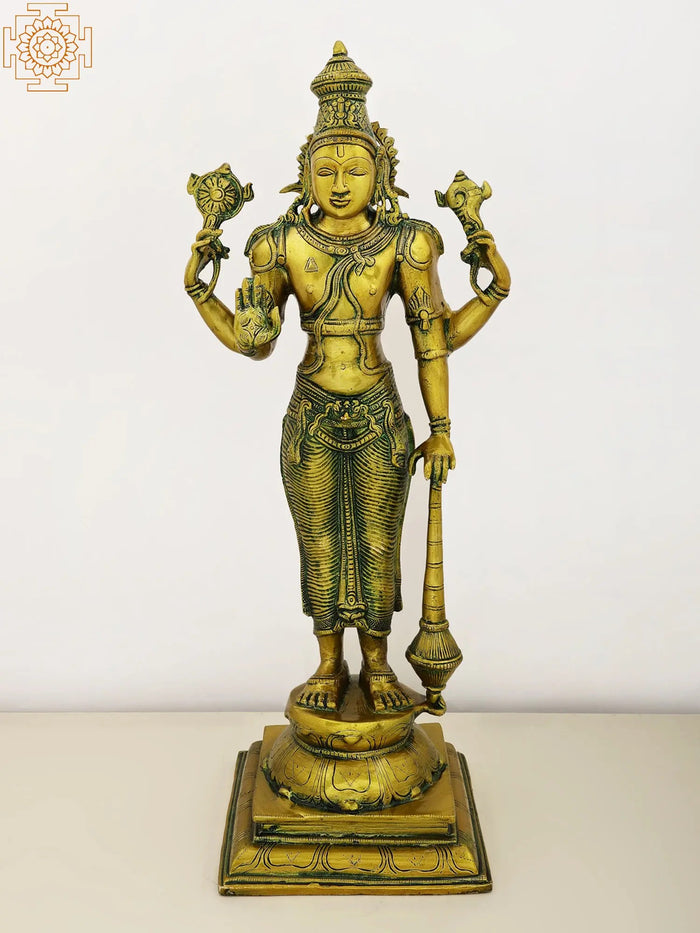 20" Lord Vishnu Brass Statue Handmade Home Decor