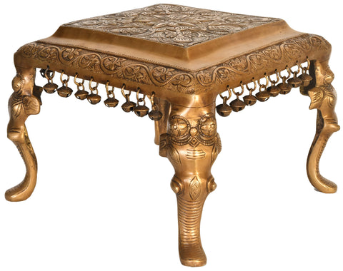 Brass Ritual Chowki with Elephant Legs and Ghungroos