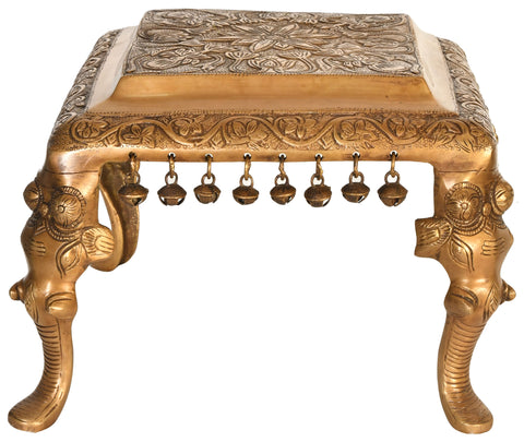 Brass Ritual Chowki with Elephant Legs and Ghungroos