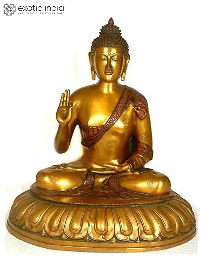 28" Large Lord Buddha Brass Sculpture | Handmade Buddhist Decor