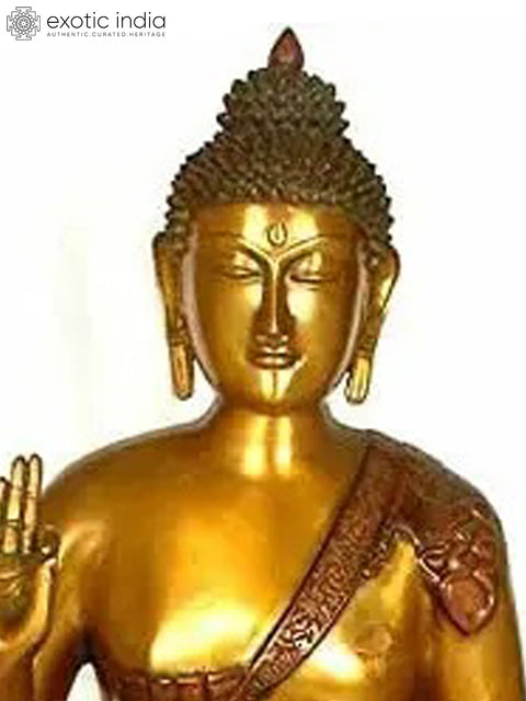 28" Large Lord Buddha Brass Sculpture | Handmade Buddhist Decor