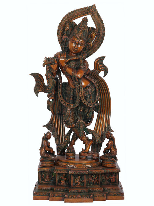 25" Krishna and Gopis Brass Statue - Handmade Bala Lila Idol