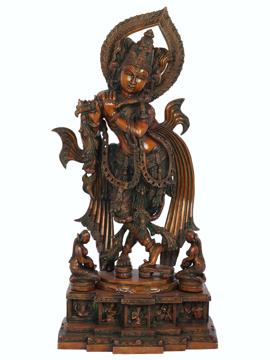 25" Krishna and Gopis Brass Statue - Handmade Bala Lila Idol