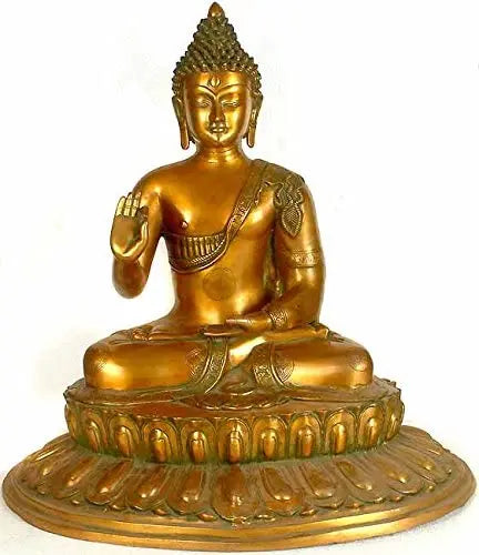 22" Blessing Buddha Seated on Lotus Throne In Brass | Handmade | Made In India