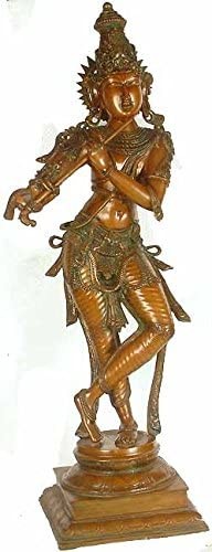 36" Large Size Fluting Krishna In Brass | Handmade | Made In India