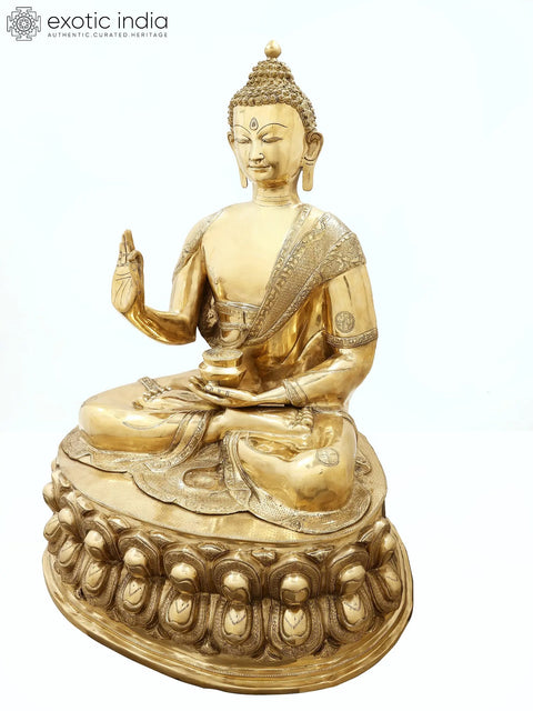 36" Large Size Buddha in the Abhaya Mudra In Brass | Handmade