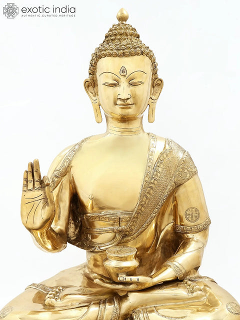 36" Large Size Buddha in the Abhaya Mudra In Brass | Handmade