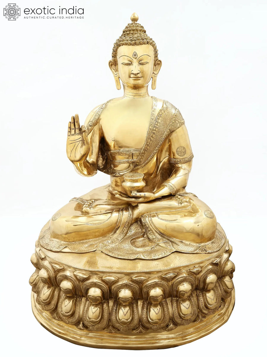36" Large Handmade Buddha Abhaya Mudra Brass Statue