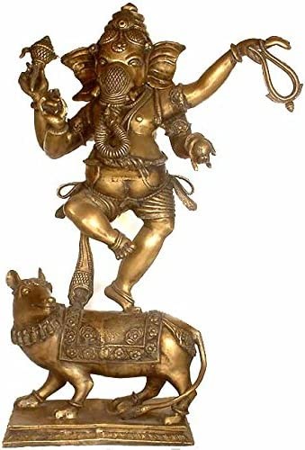 46" Lord Ganesha Dancing on Rat Brass Statue Handmade