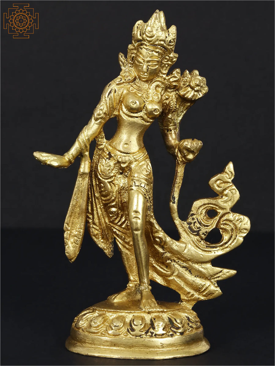 5" Standing Goddess White Tara Handmade Brass Statue