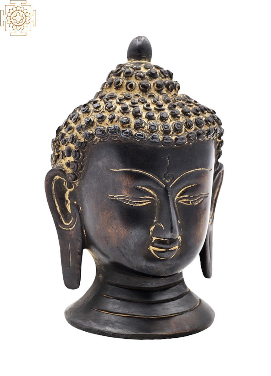 5" Tibetan Buddhist Lord Buddha Head Brass Statue Handmade