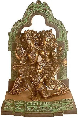 12" Lakshmi-Narayana Brass Idol on Garuda Handmade Home Temple Statue