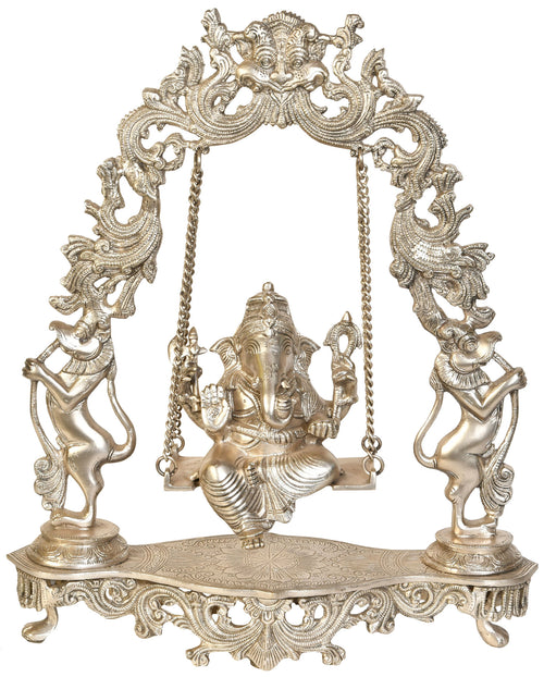 18" Handmade Ganesha On Swing Brass Statue