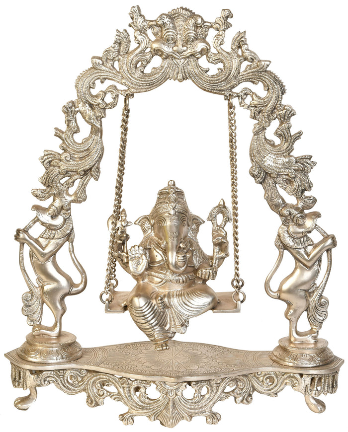 18" Handmade Ganesha On Swing Brass Statue