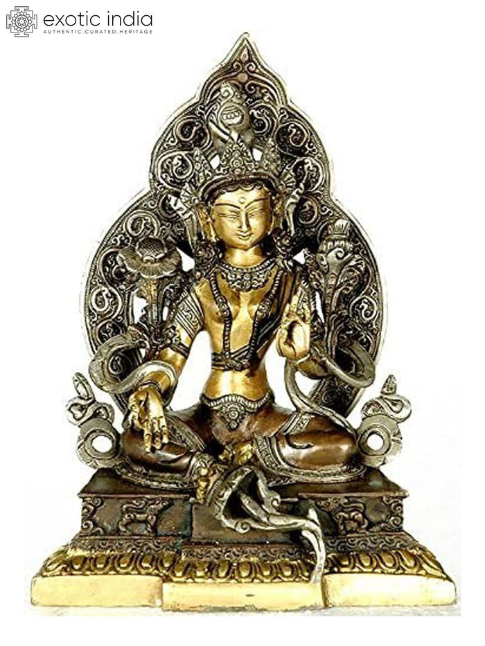 9" Goddess Green Tara Brass Statue | Tibetan Buddhist Deity Idol