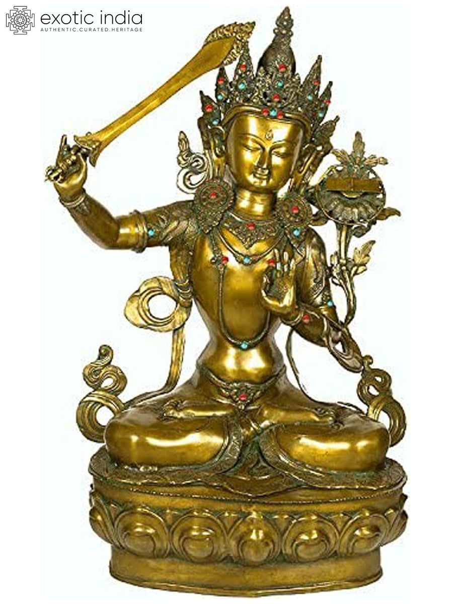 38" Large Manjushri Handmade Brass Statue Tibetan Buddhist Deity