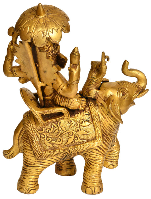9" Ganesha Idol on an Elephant with His Mouse | Handmade Brass Statue | Made in India