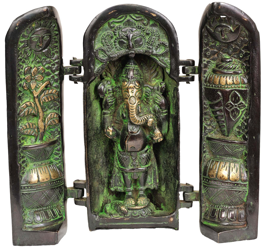 7" Handmade Brass Ganesha Folding Portable Temple Statue