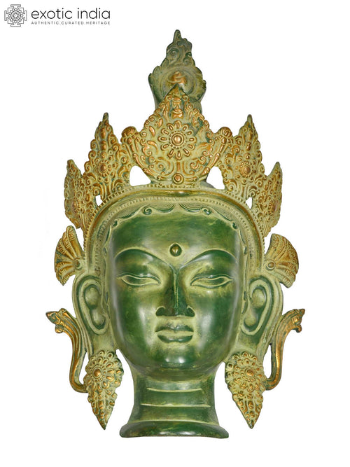 14" Brass Goddess Tara Tibetan Buddhist Wall Hanging Mask Handmade