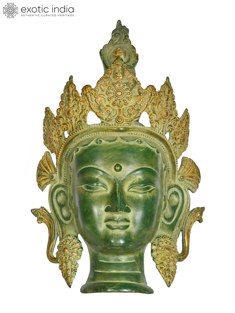 14" Brass Goddess Tara Tibetan Buddhist Wall Hanging Mask Handmade