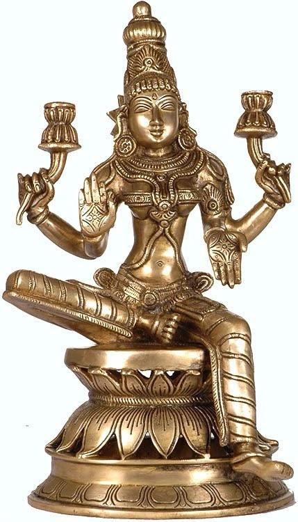 12" Goddess Lakshmi as Visualized in the Atharva Veda Ð Handmade Brass Sculpture
