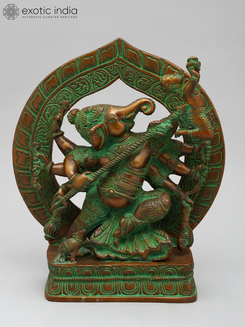 9" Vighnesha Brass Statue (A Rare Form of Ganesha) | Handmade Home Office Idol
