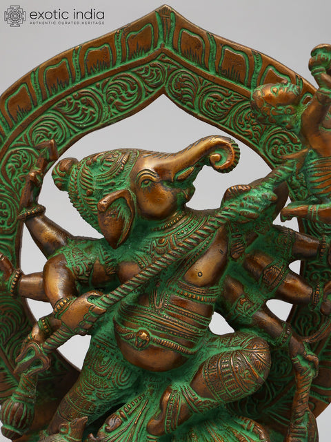 9" Vighnesha Brass Statue (A Rare Form of Ganesha) | Handmade Home Office Idol