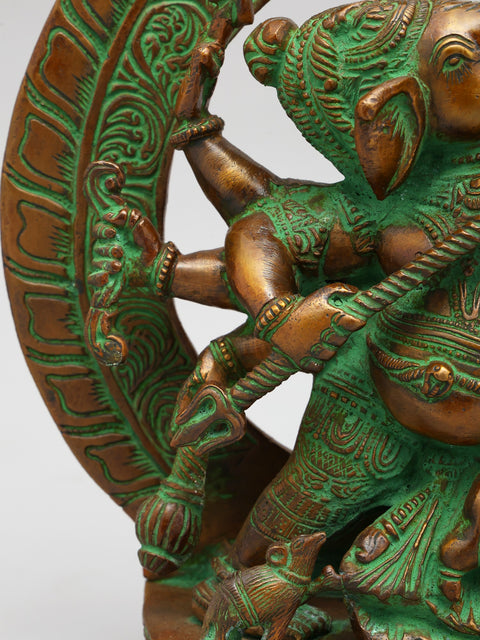9" Vighnesha Brass Statue (A Rare Form of Ganesha) | Handmade Home Office Idol