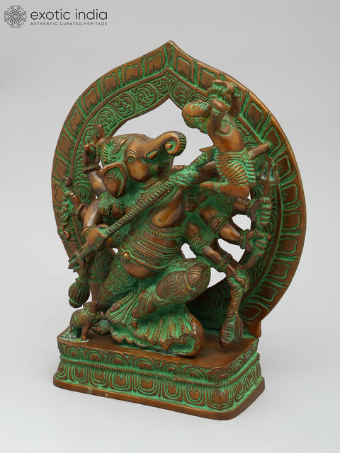 9" Vighnesha Brass Statue (A Rare Form of Ganesha) | Handmade Home Office Idol