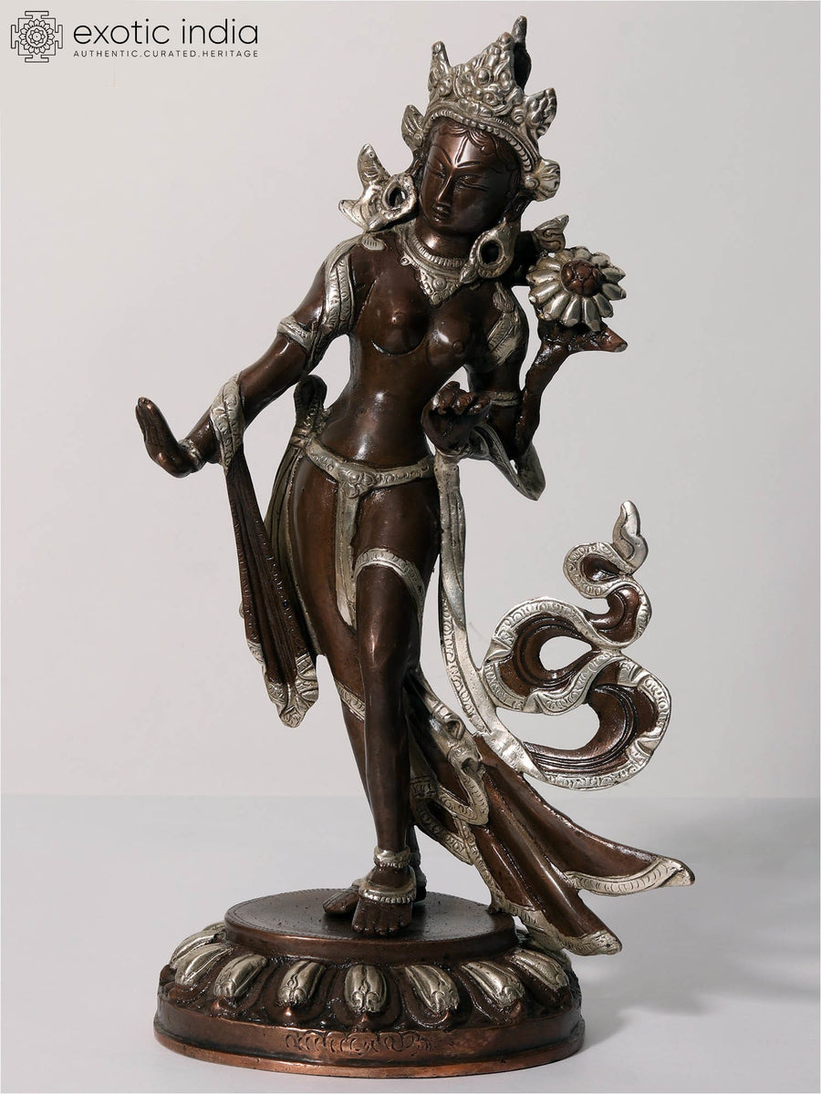 14" Standing Tara Brass Statue with Fine Flowing Garments Handmade