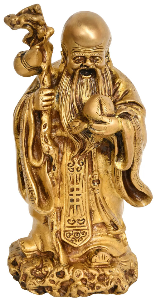 7" Longevity Shou Handmade Brass Statue