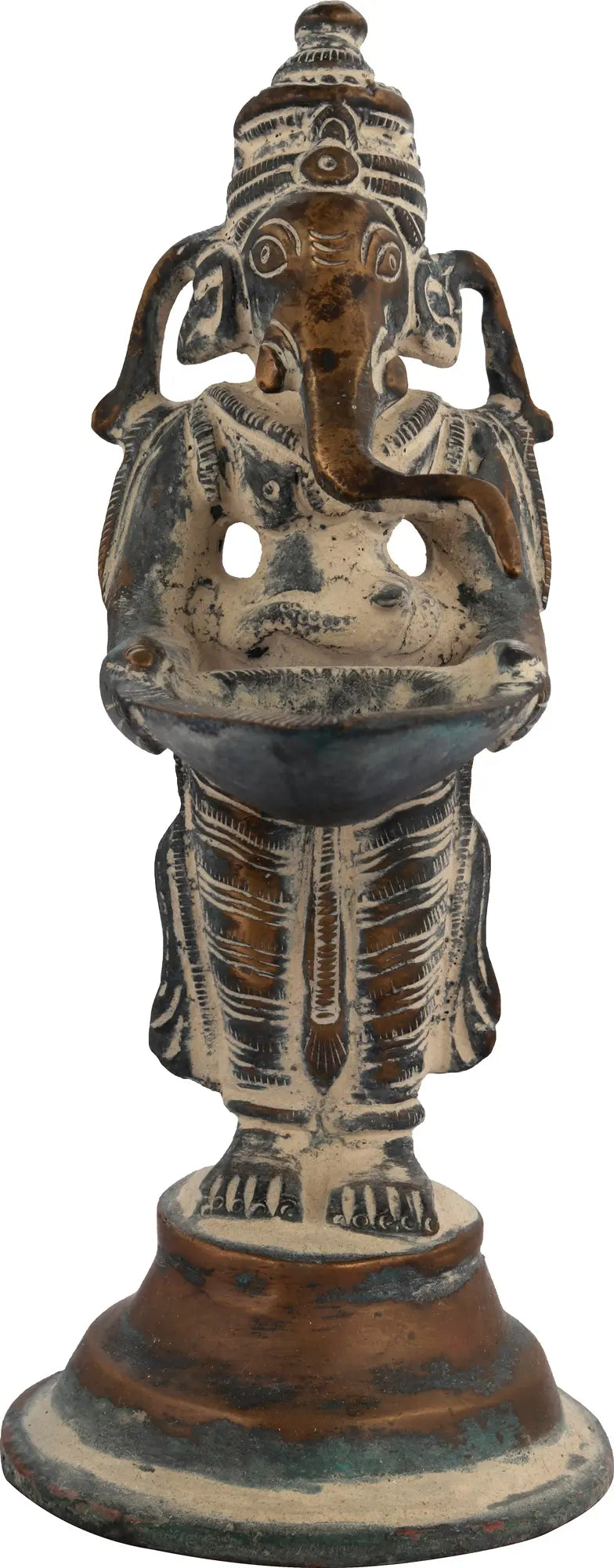 5" Brass Ganesha Oil Lamp Handmade for Pooja
