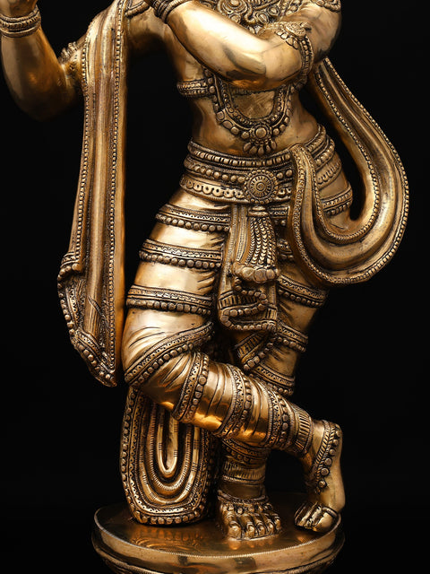 36" Large Krishna Brass Statue Playing Flute | Home Temple Religious Figurine