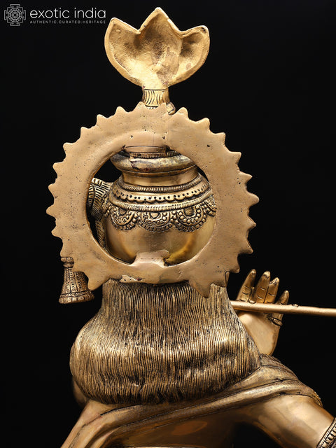36" Large Krishna Brass Statue Playing Flute | Home Temple Religious Figurine