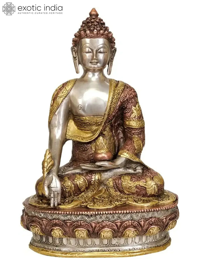 13" Medicine Buddha Brass Statue with Decorated Robes Handmade