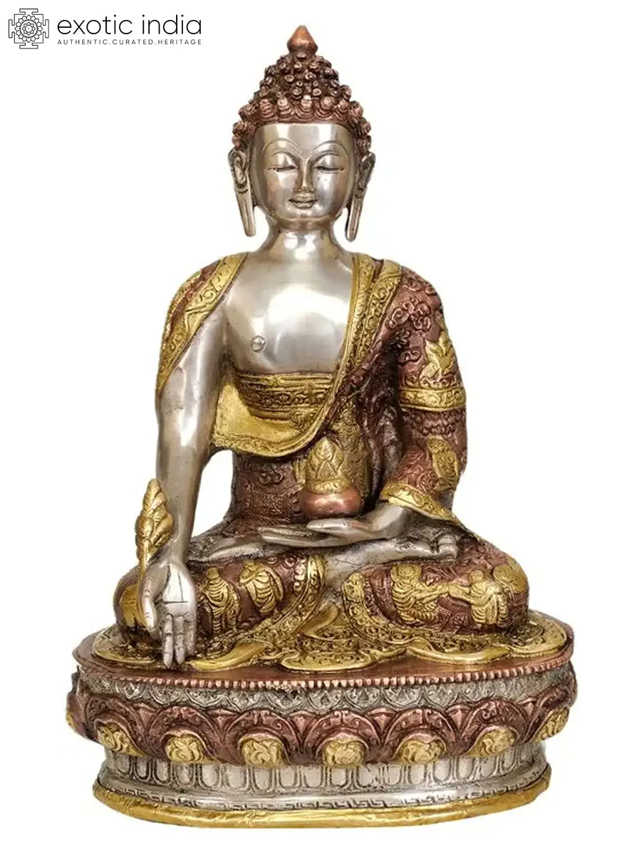 13" Medicine Buddha Brass Statue with Decorated Robes Handmade