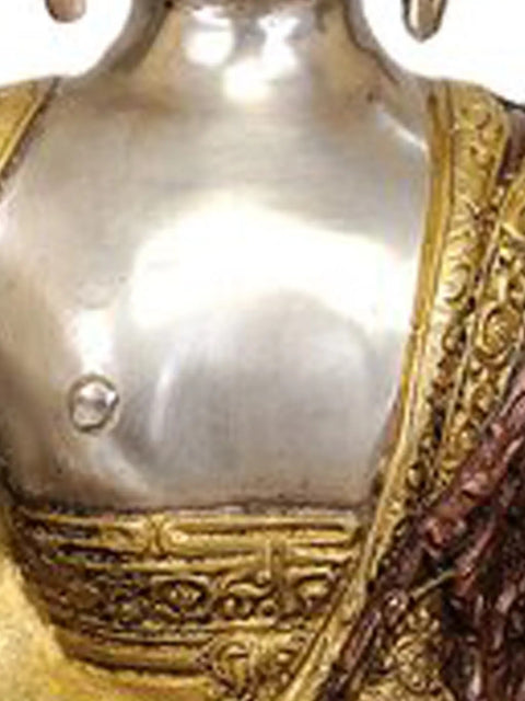 13" Tibetan Buddhist Deity- Medicine Buddha (Robes Decorated with Scenes from the Life of Buddha) In Brass | Handmade | Made In India
