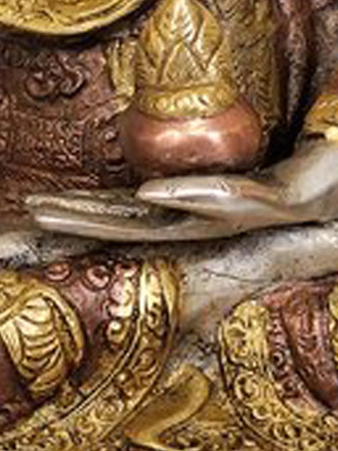 13" Tibetan Buddhist Deity- Medicine Buddha (Robes Decorated with Scenes from the Life of Buddha) In Brass | Handmade | Made In India