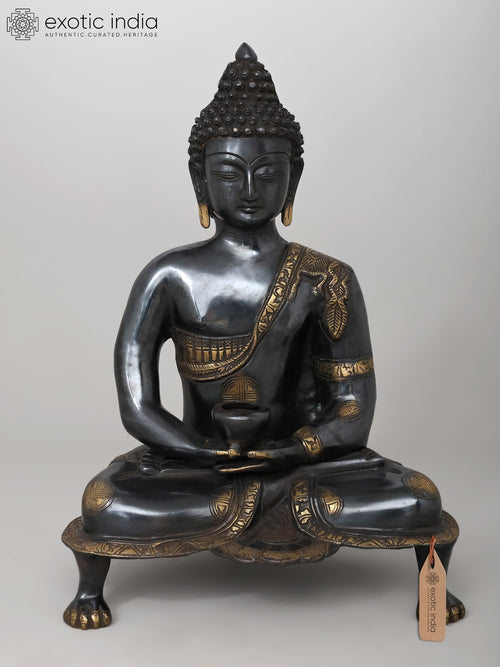 20" Handmade Buddha in Dhyana Mudra Brass Statue with Decorated Robes