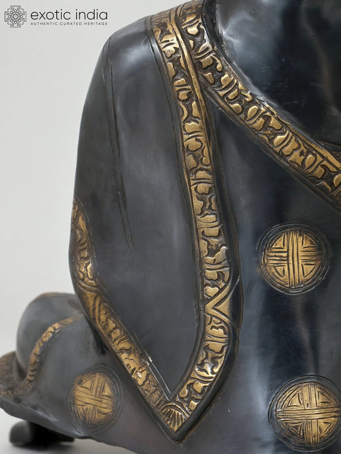 20" Black Buddha in Dhyana Mudra - (Robes Decorated with Scenes from the Life of Buddha) In Brass | Handmade | Made In India