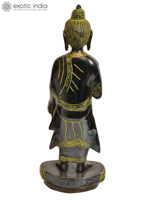 10" Standing Buddha Brass Statue | Handmade Tibetan Buddhist Deity Idols | Made in India