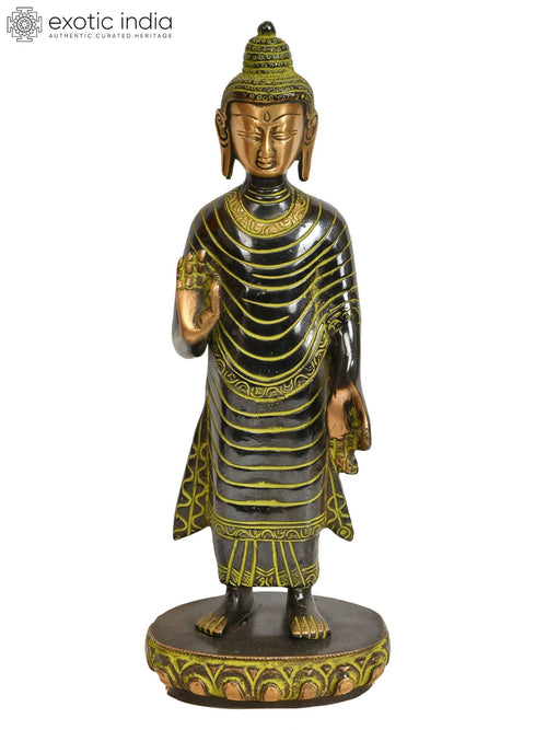 10" Standing Buddha Handmade Brass Statue for Home Decor