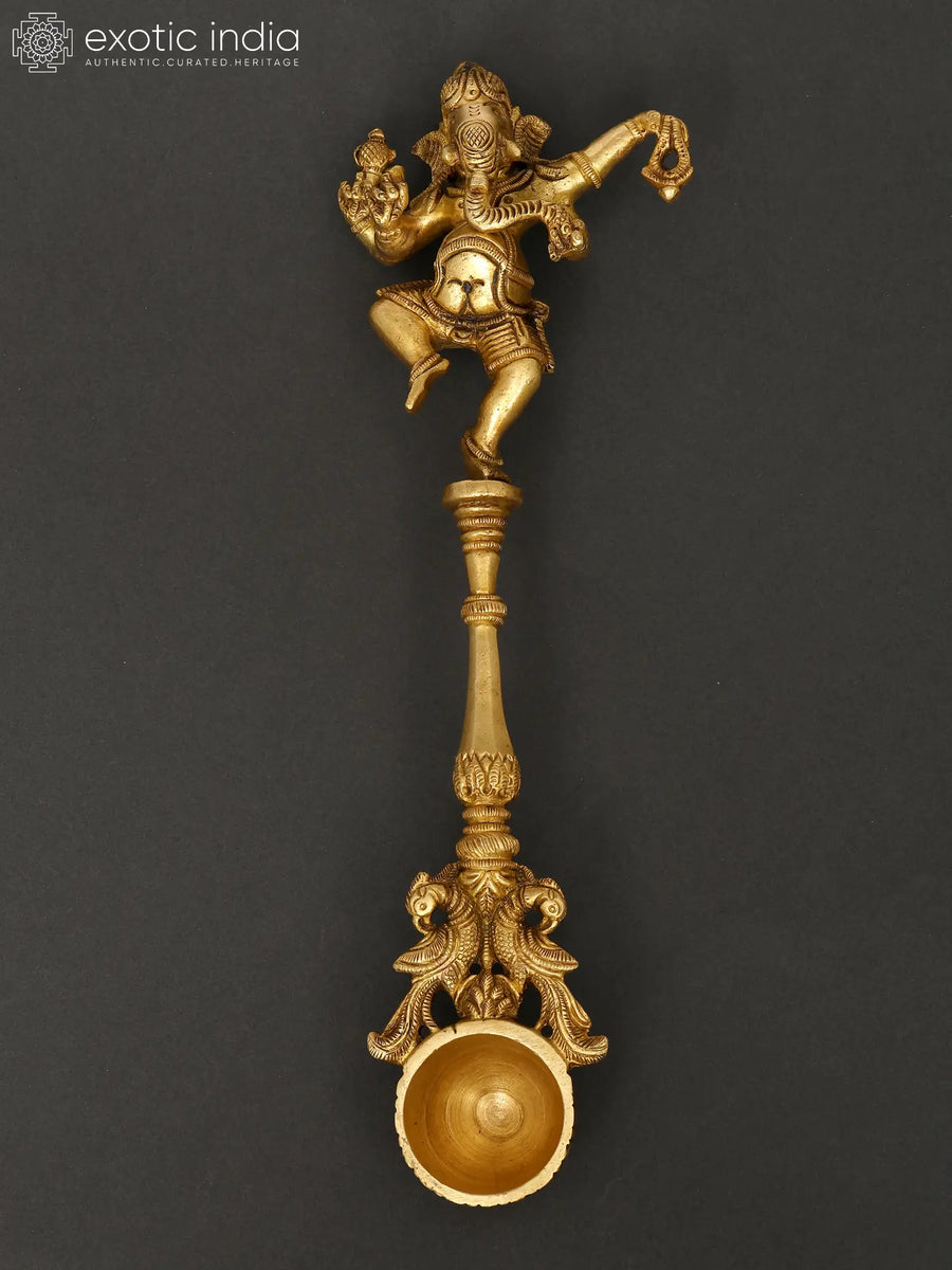 Dancing Ganesha Brass Ritual Spoon