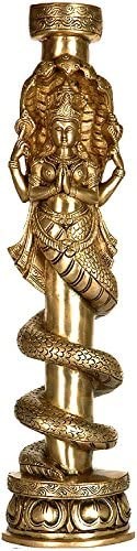 16" Handmade Brass Naga Kanya Statue on Pillar Pair