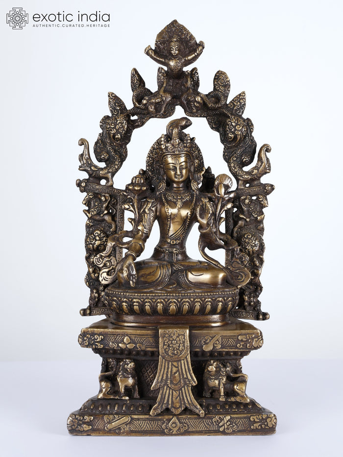 15" Buddhist Goddess White Tara Idol on Six-Ornament Throne of Enlightenment